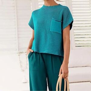 Caracilia Teal Women's Crew Neck Sweater